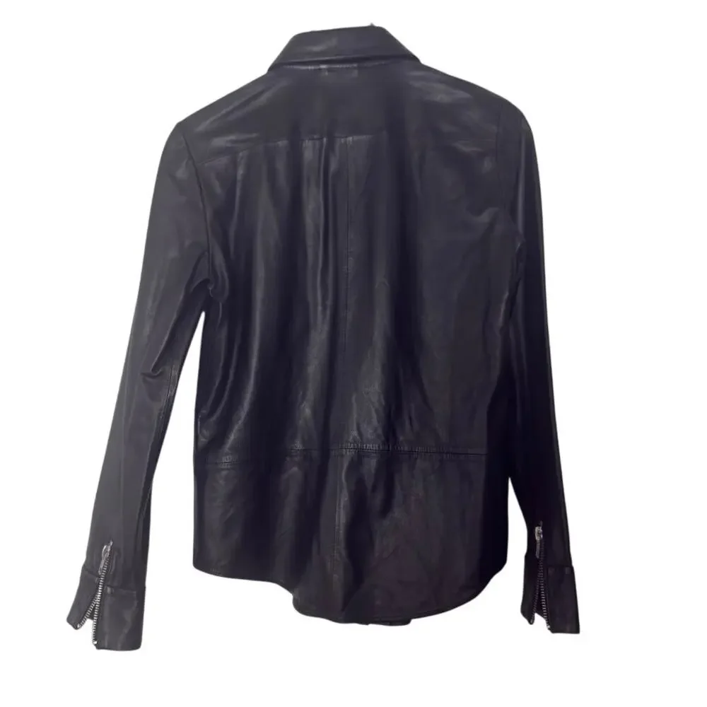 ZARA STUDIO BLACK ZIPPED LAMBSKIN LEATHER JACKET 5479/246 Size Small